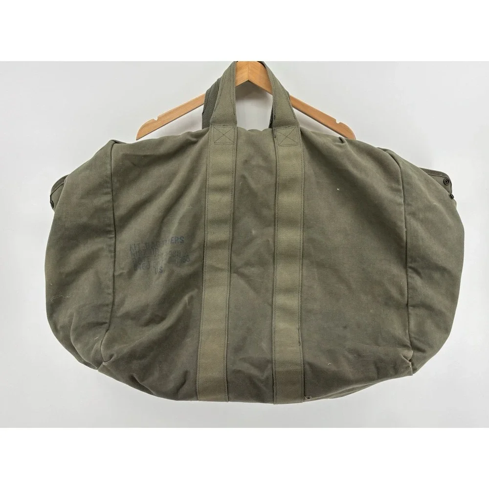 US Army Military Canvas Flyers Aviator Kit Bag Olive Green Double Strap 1980s